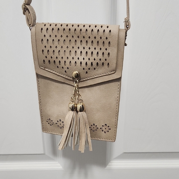 Beige Crossbody Bag with Tassel - Picture 2 of 4